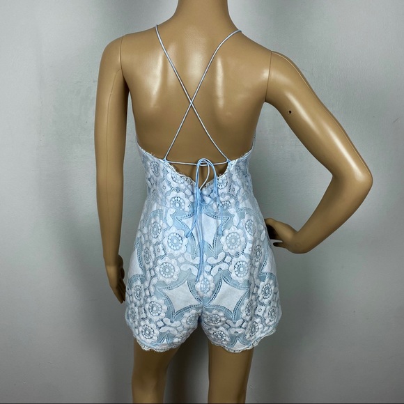 NEW SAYLOR REVOLVE BLUE LACE BACKLESS ROMPER - Picture 7 of 8